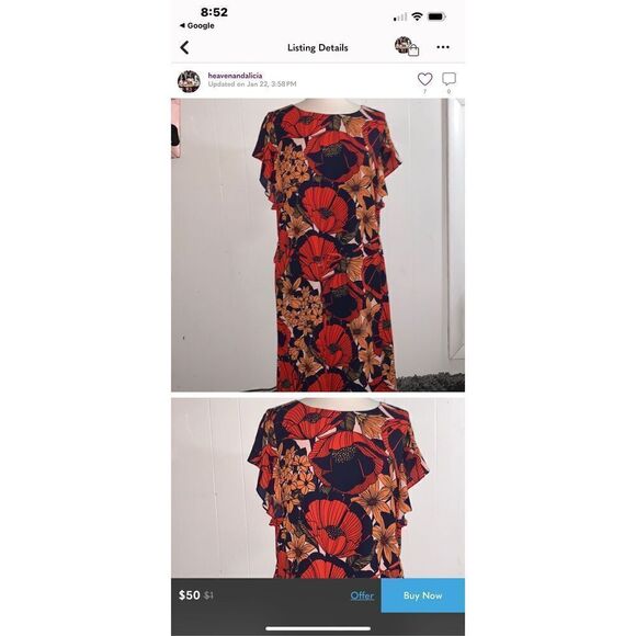 Loft Dresses | Loft Navy Blue Orange Red Floral Print Flared...  Size S/P - Picture 4 of 4